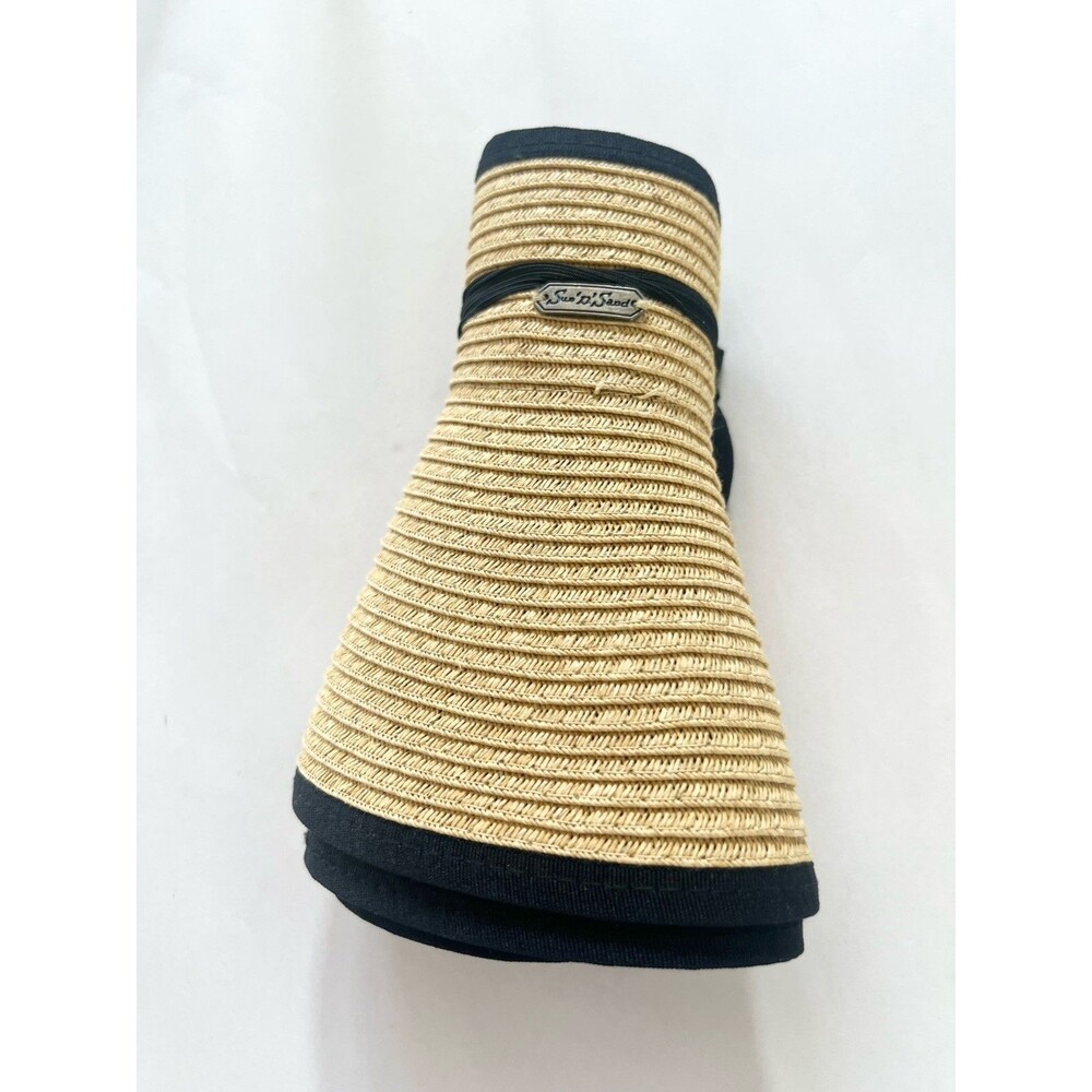 Sun N Sand Women's Straw Striped Visor UPF 50+ Adjustable Black/Beige New